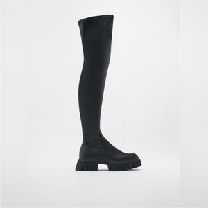 Zara Over The Knee Lug Sole Boots Size 7.5 black